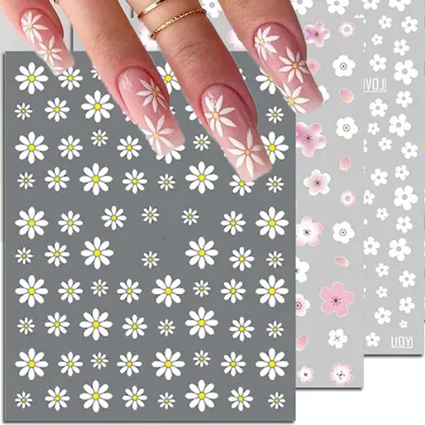 3d arte do prego adesivos primavera verão branco margarida florais flores folhas frutas decalques para unhas decoração manicure salão de beleza