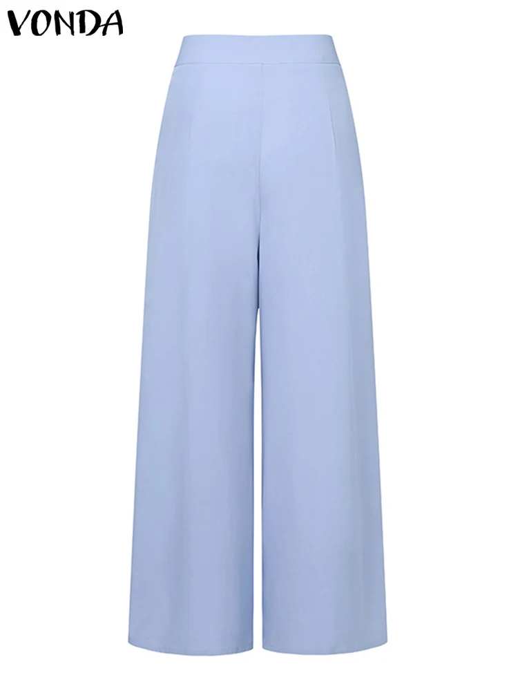 VONDA Elegant Office Suit Pants Women 2023 Fashion Solid Color Wide Leg Pants High Waist Pockets Casual Pleated Long Trousers