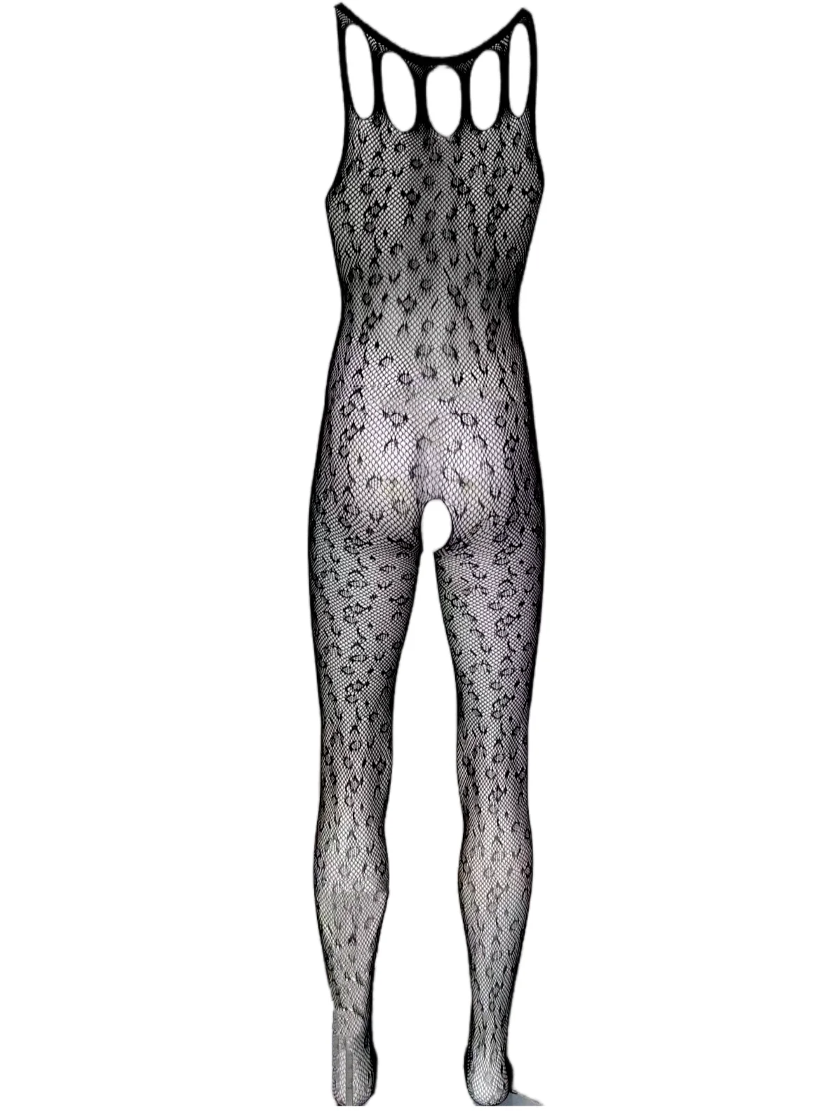 Muscular Men's Leopard Print See-through Crotchless Onesie Sexy Net Nightwear Sensual Animal Print Sleepwear for Men
