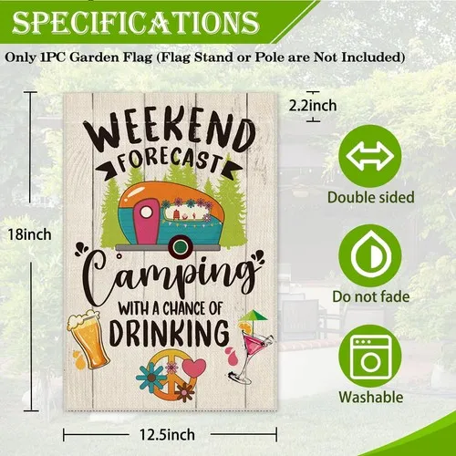 Weekend Forecast Camping with a Chance Cute Garden Flag, 12 x 18 Inch Holiday... OOV IIC