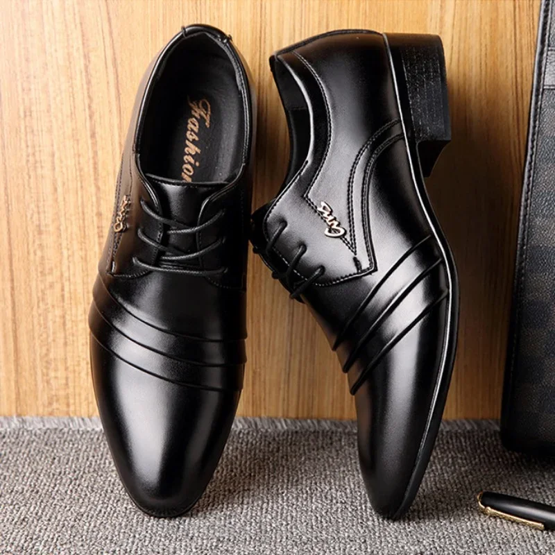 

Pop Men's Business Leather Shoes Casual Pointed Toe Formal Leather Lace-up Sleeve Top Plus-size Shoes Wedding Shoes For Men