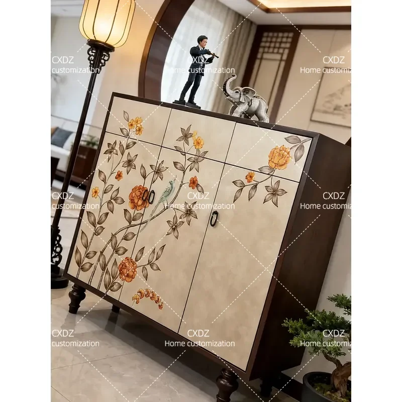 Nouveau meuble à chaussures de style chinois, esthétique Song, meuble d'entrée rétro en bois massif, casier de rangement antique de taille moyenne, art déco