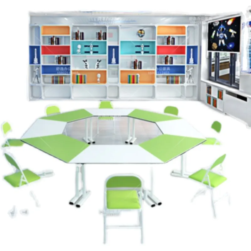 Estudantes do ensino fundamental e médio escada formação mesa combinação tutorial e cadeiras