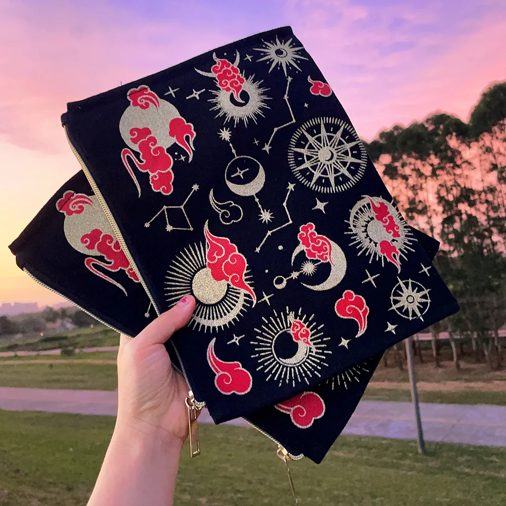 2024 New Product Canvas Advanced Hot Stamping Process Storage Bag Makeup Bag Moon Sun Starry Sky Pattern Glitter Bag