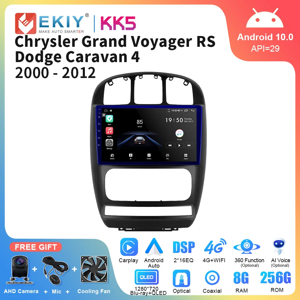 EKIY KK5 Android 10 Car Radio Multimedia Video Player For Dodge Caravan 4 For Chrysler Grand Voyager RS 2000 - 2012 GPS Stereo