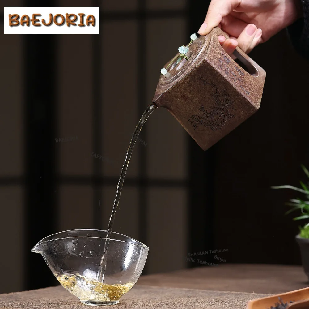 330ml Boutique Yixing Purple Clay Teapots Handmade Square Pot Raw Ore Agilawood Mud Kettle With Strainer Chinese Zisha Tea Set