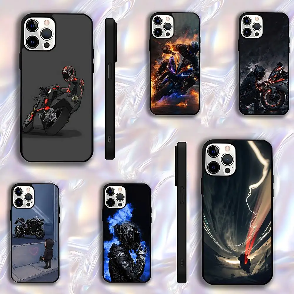 

Motorcycle Rider Phone Case For iPhone 17,16,15,14,13,12,11,Pro,Max,Plus,E,Air,Mini Protective Black Cover