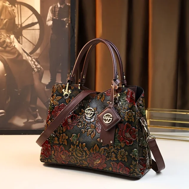 Torebka w stylu vintage z kwiatowym wzorem, luksusowa torba ze skóry PU, modna torba na ramię dla kobiet