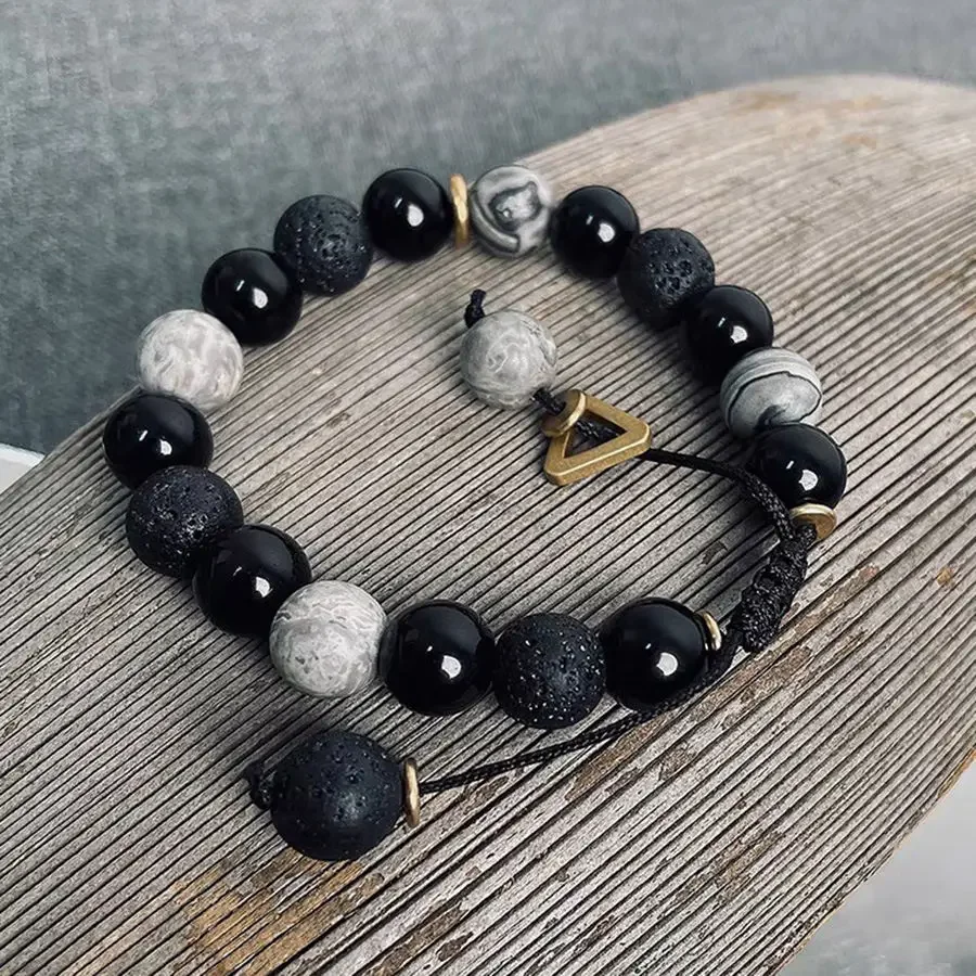 High-End Volcanic Ash Men's Bracelet Niche Beads Niche Hand Jewelry Romantic Gift For Boyfriend On Valentine's Day