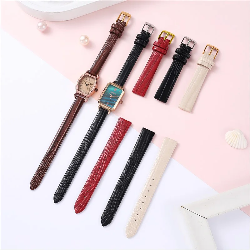 Lizard Grain Slim Leather Watch strap 8mm 10mm 12mm 14mm 16mm For Women Watch Accessories  Lizard Watchband and Too Set