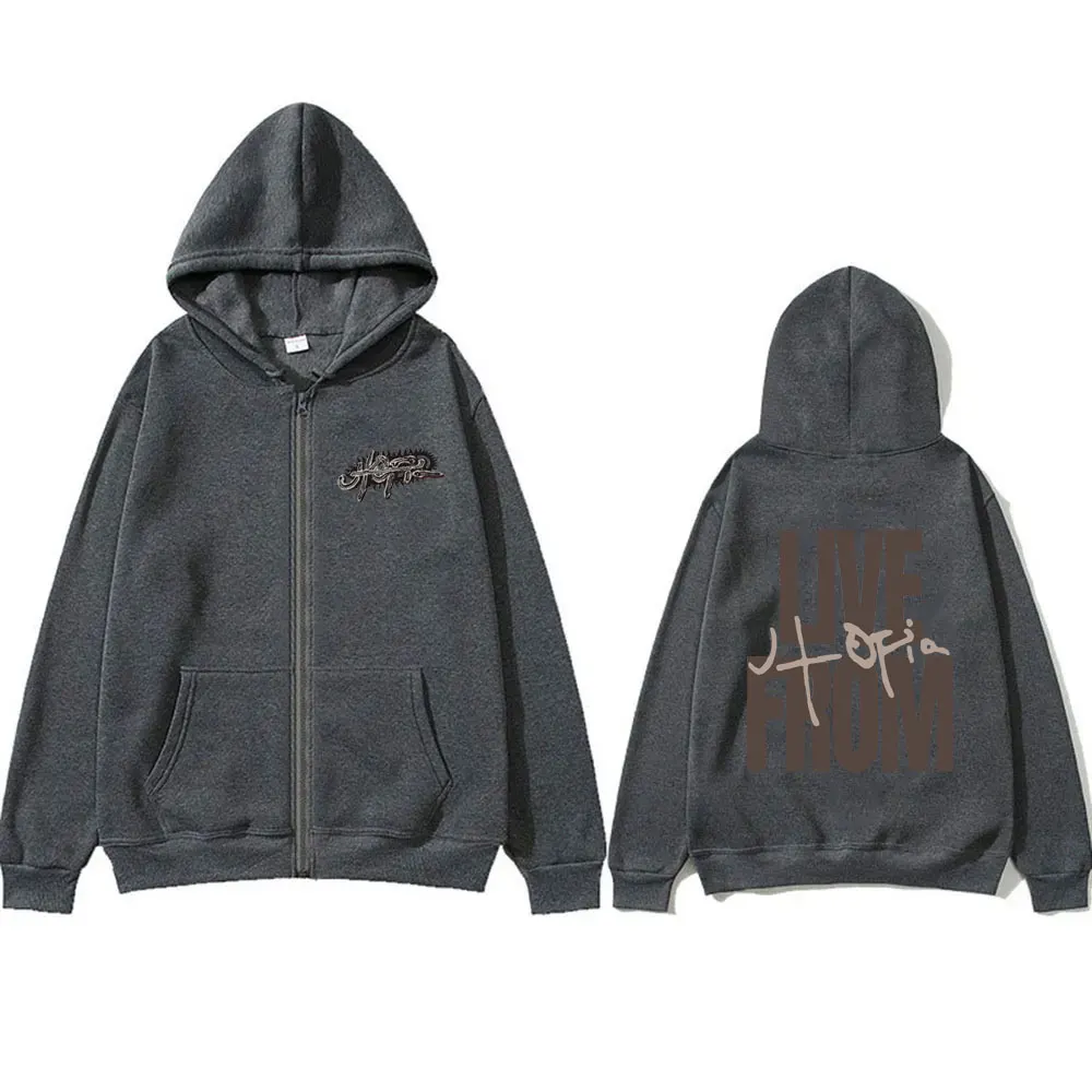 แคคตัสแจ็คกราฟิกซิปHoodie Utopia Liveจากเสื้อแจ็คเก็ตผู้ชายผู้หญิงHip Hopขนาดใหญ่Zip Up Hoodiesผู้ชายแฟชั่นStreetwear