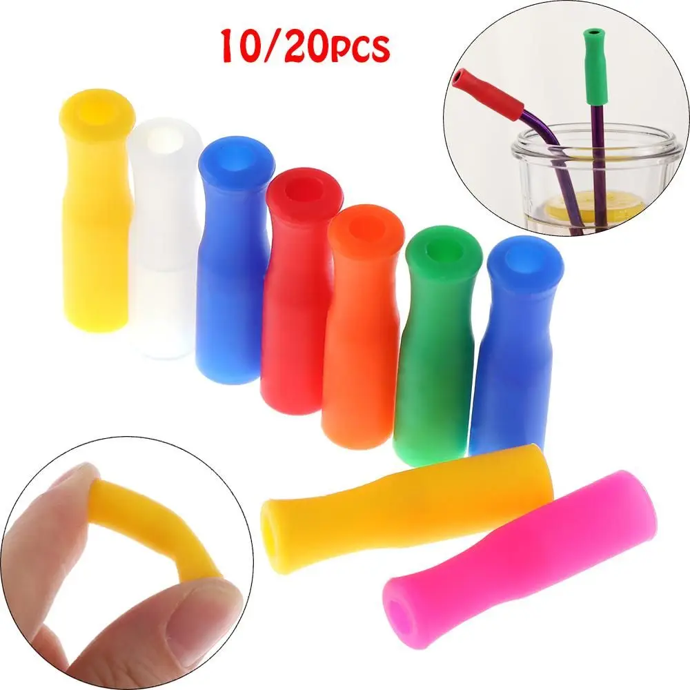 10/20pcs Bar Reusable Tip stainless steel silicone cover Straw sleeve straws cap drinking straw