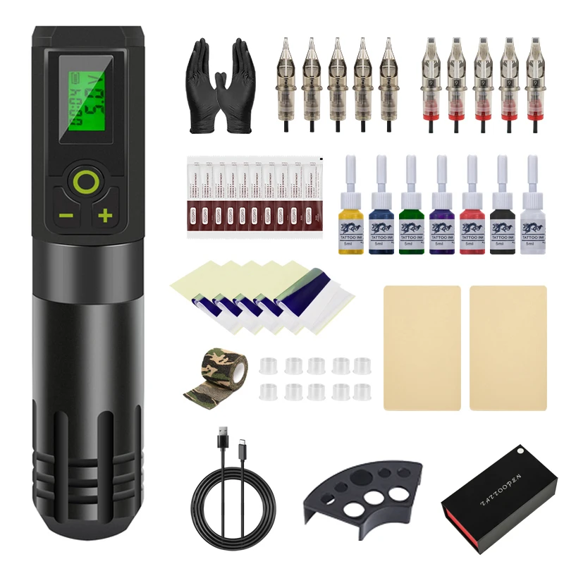 

Profession Wireless Tattoo Machine Kit Power Supply Rotary Tattoo Pen With Needles Tools For Permanent Makeup Machine