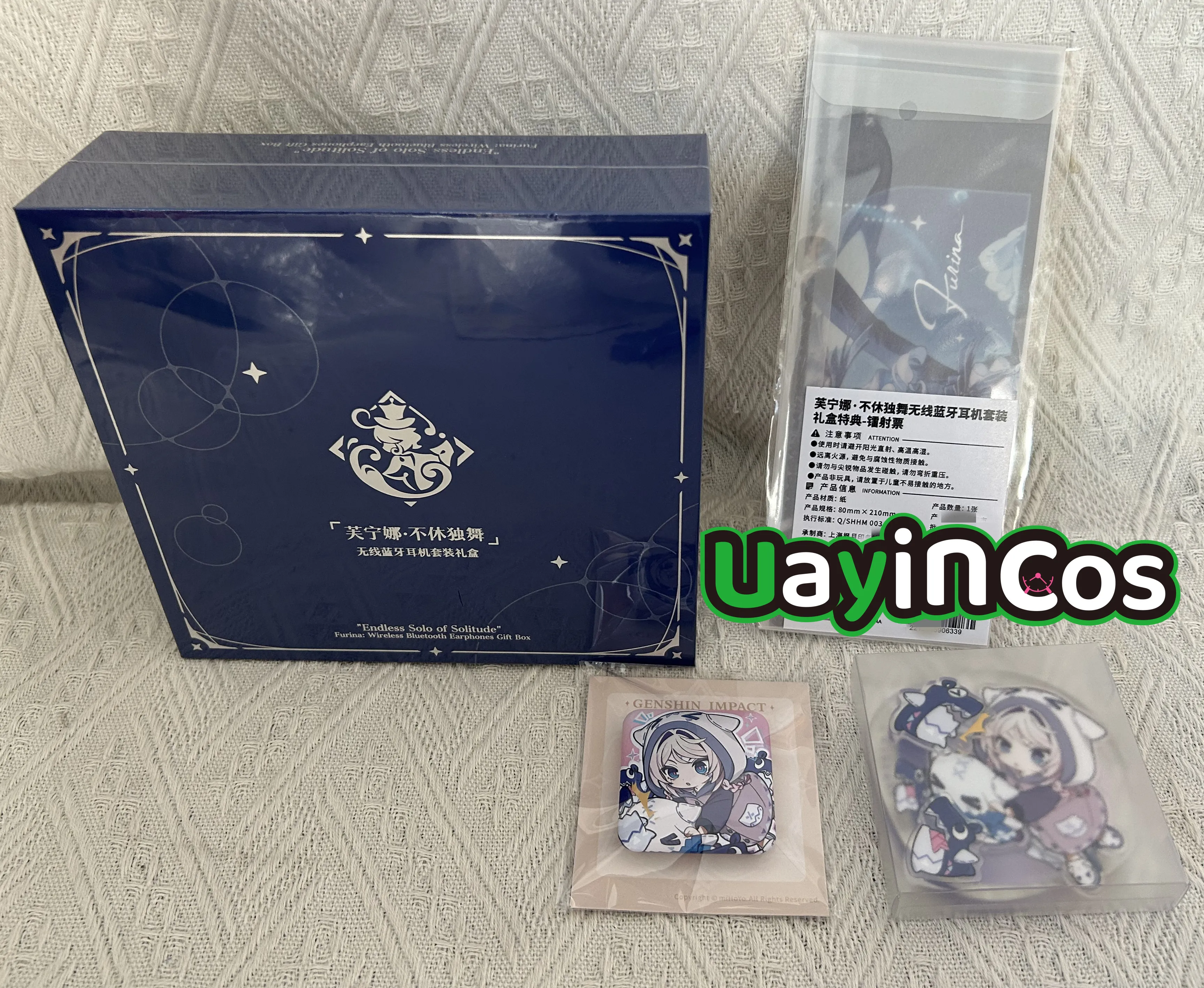 

In Stock Bluetooth Earphone Original Genshin Impact Furina Bluetooth Earphone Set Gift Box Badge Doll Anime Figure Game Toy Kid