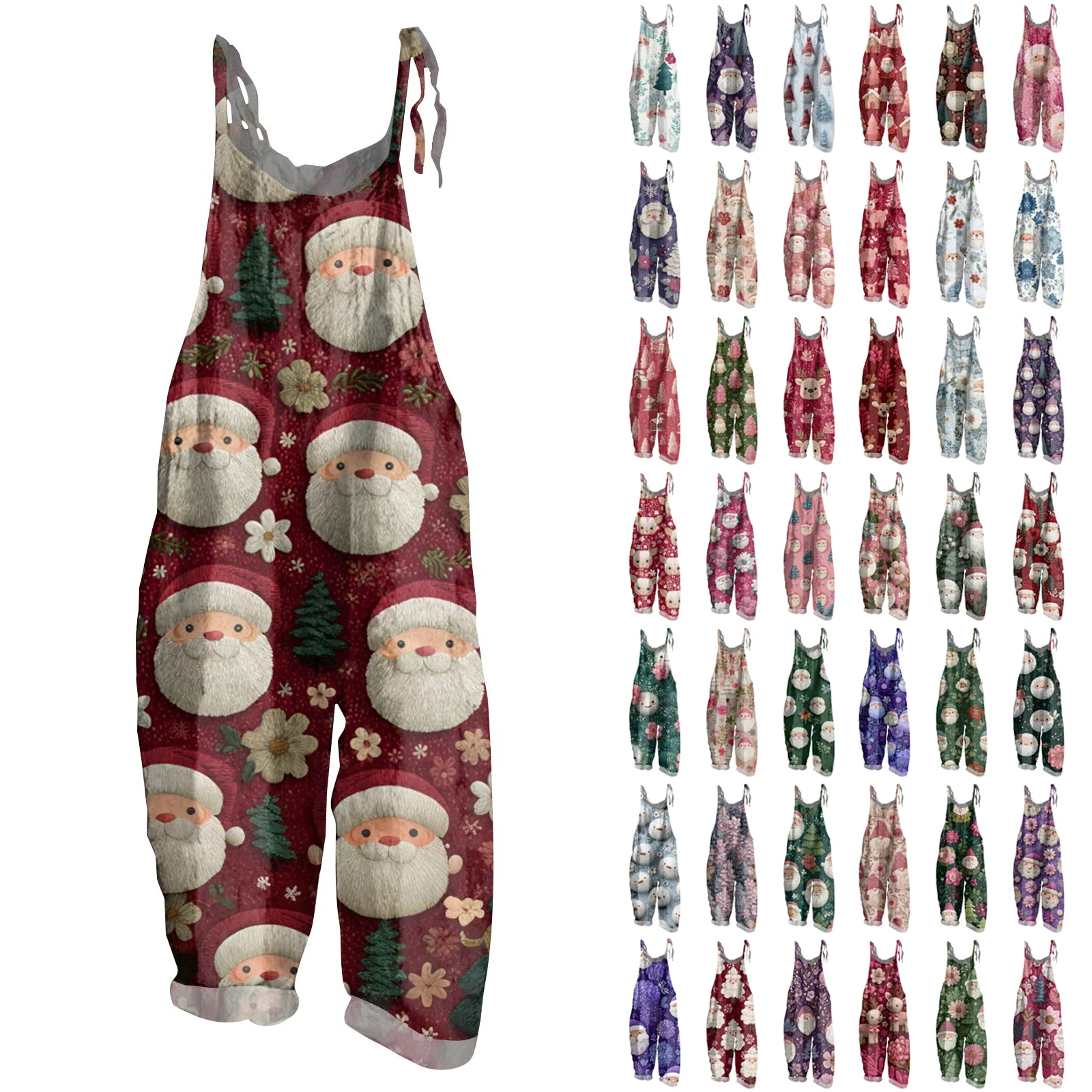 

Модный однотонный комбинезон с широкими штанинами, удобный популярный повседневный комбинезон с принтом в рождественском стиле, винтажные брюки-комбинезоны, одежда