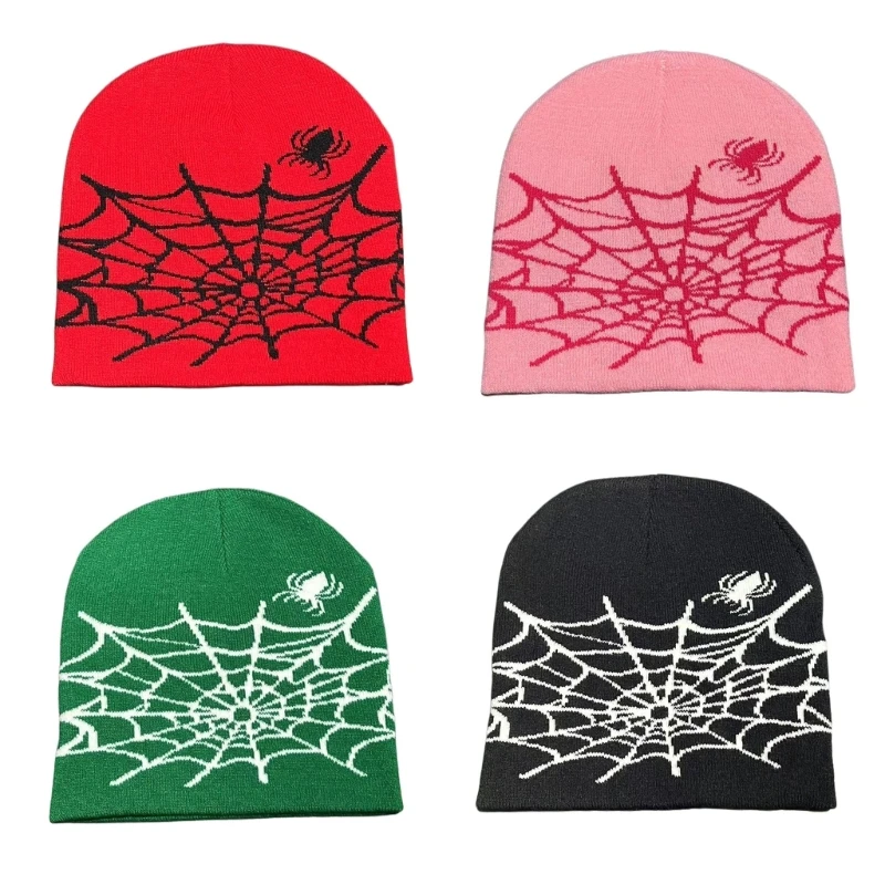 

Jacquard Spiderweb Pattern Hat Adult Elastic Hat Winter Warmer Knitted Hat Cold Winter Presents for Students Teenagers