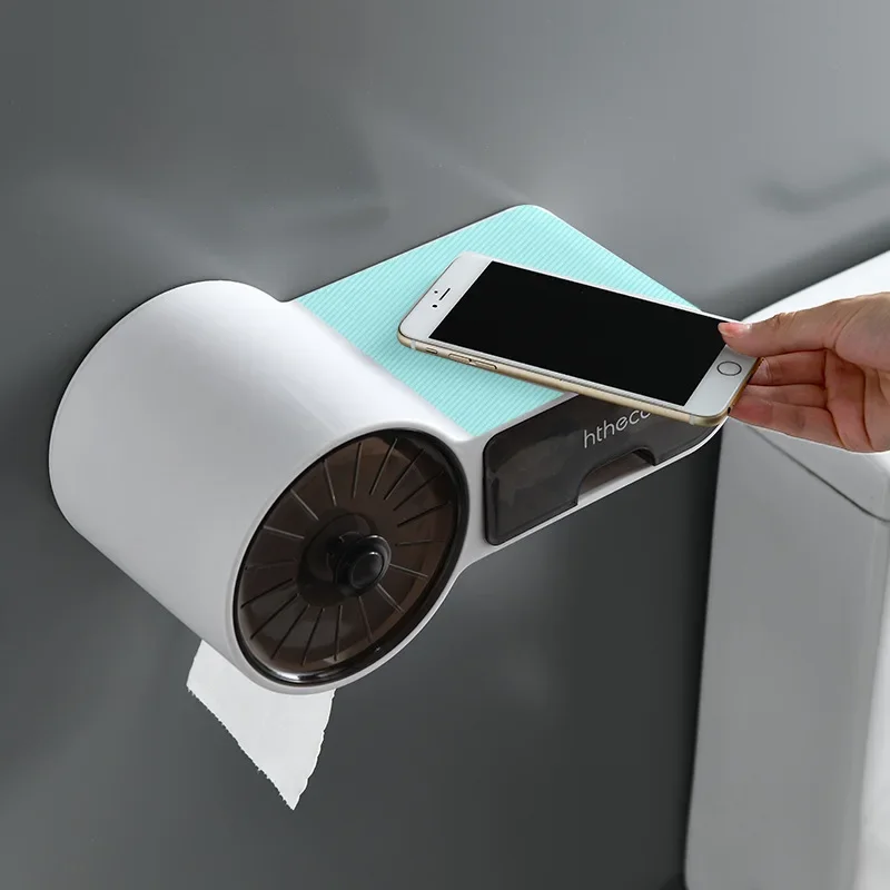Bathroom Toilet Paper Holder Waterproof Wall-Mounted Tissue Box Multifunctional Storage Rack Roll Paper Storage Box