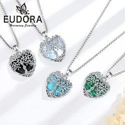 Eudora Tree of Life Amethyst Necklace Energy Healing Stone Crystal Obsidian Turquoise Pendant Spiritual Jewelry Meditation Gift