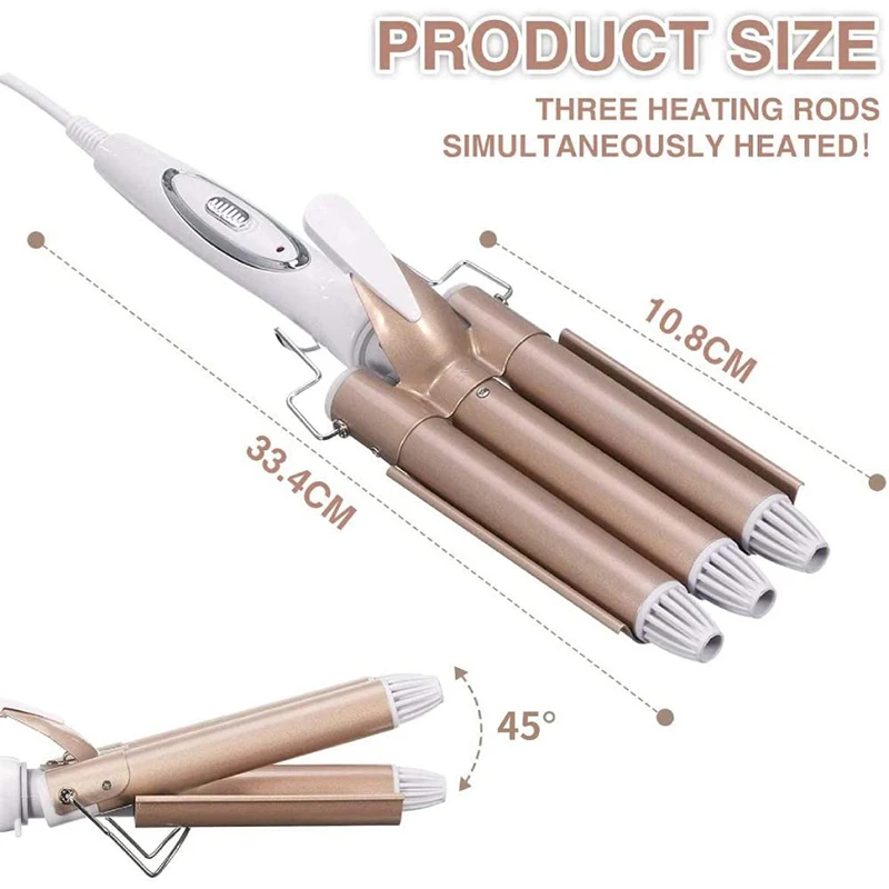 Egg Roll Waffle Curling Iron 3 Barrel Ceramic Ionic Hair Curler Big Wave Automatic Curler Salon Styling Tool
