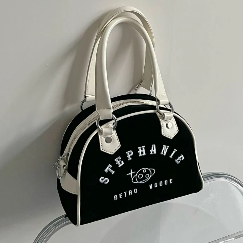 Women Handbags Bolsos Vintage Canvas Handbag Baseball Bag Black Simple Boston Bag 2023 Purses and Handbags Luxury Designer