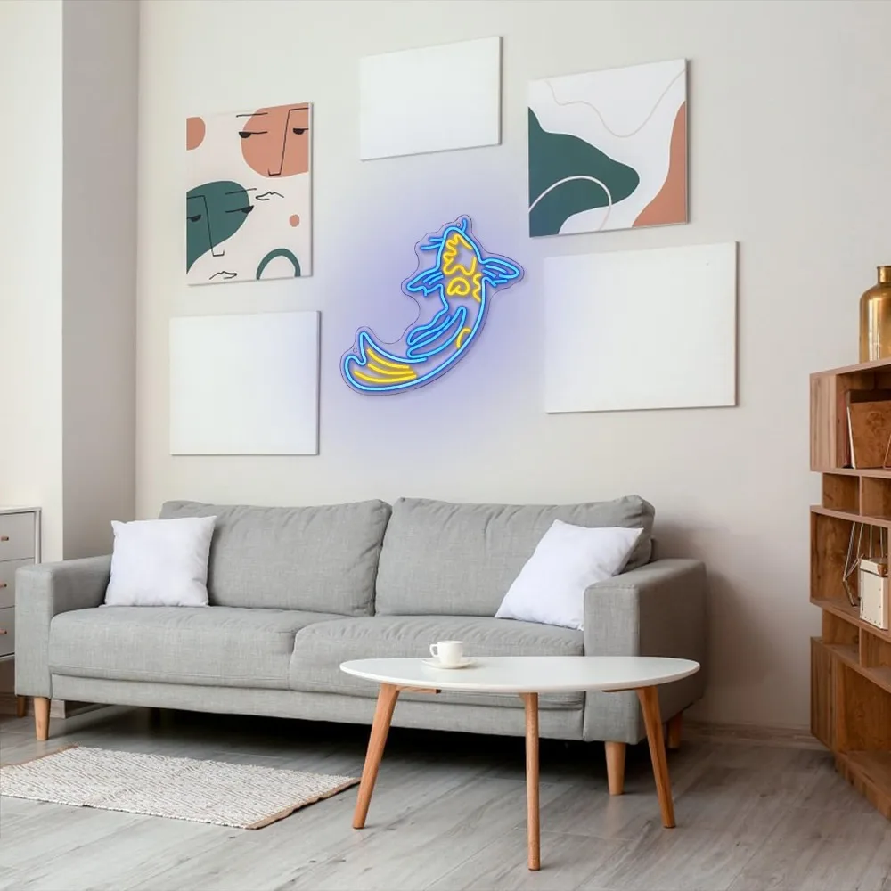 Koi Fish Neon Sign Japanese Fish Led Neon Blue Yellow Fish Neon Signs for Wall Decor Bar Office Fishroom Kitchen Aarea Koi Pond