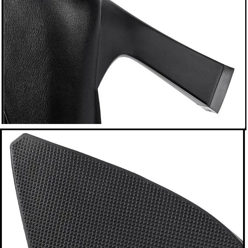 Soft PU Non-slip Single Shoe Work Shoes Women\'s Pumps Black Professional Interview High Heels Mid Heeled Work Leather Shoes