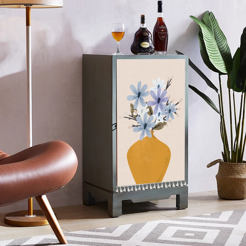 VIKAMA Cabinet Door Curtain Cover Floral Vase Cat Print Furniture Dust Cover No Pole 2D Flat Print Easy Install Home Dresser