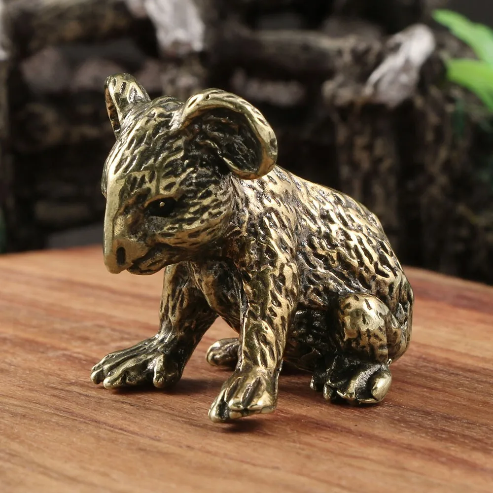 Solid Brass Crouching Koala Small Ornament Cute Animal Figurine Desk Display Vintage Collectible Home Decor Ornament Gift