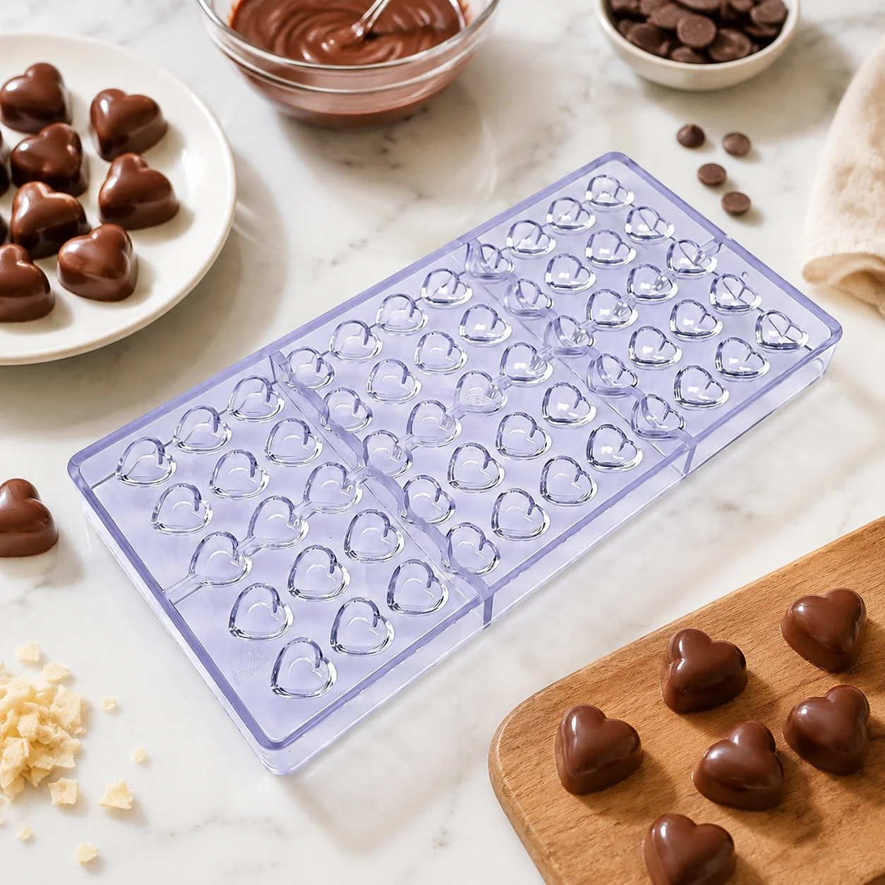 55 Cavity Mini Heart Polycarbonate Chocolate Mold, Small Love Heart Candy Mould, Decorative Tiny Bonbon Making Mold for Bakery