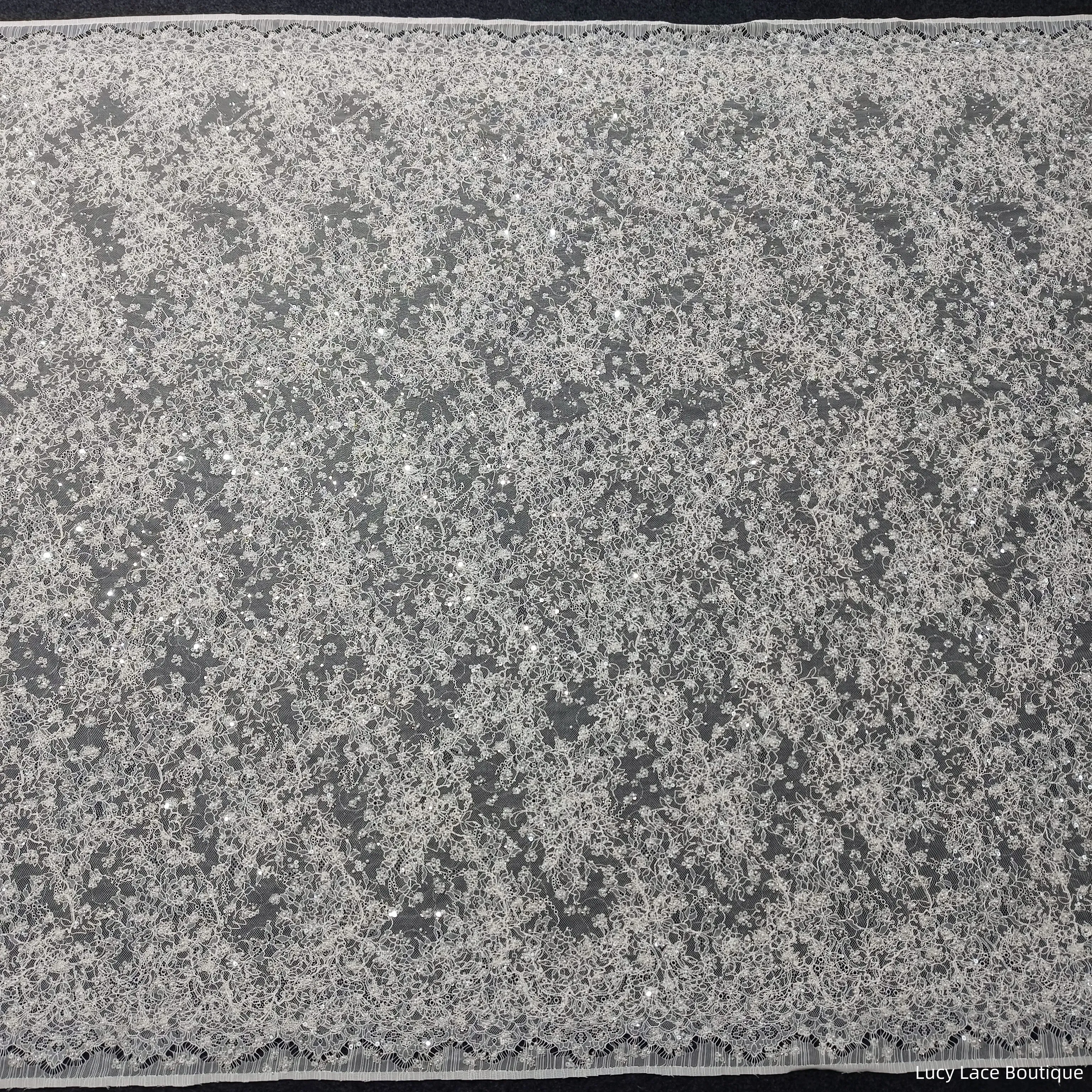 1.45M Wide Off White Colour Beading on Lace Base Great Brightness Shiny Cording Lace Fabric Luxury Wedding Dress Materials 2025