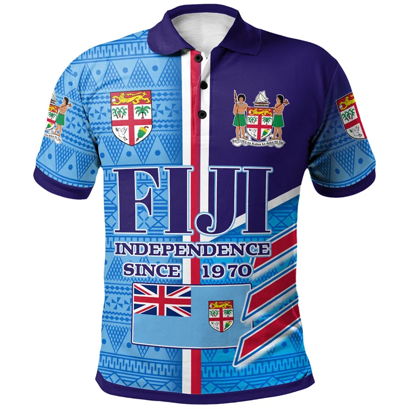 Summer 3D FijiRugby Fiji Pride Printed Polo Shirt For Men Happy Fiji Day Graphic Polo Shirts Kid Fashion Vintage Cool Polos Top