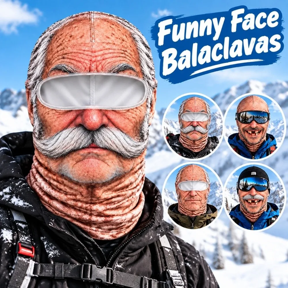 3D Face Printed Old Man Balaclava Full Coverage Breathable Eye Hole Face Mask Stretch Elastic Winter Mask Cover