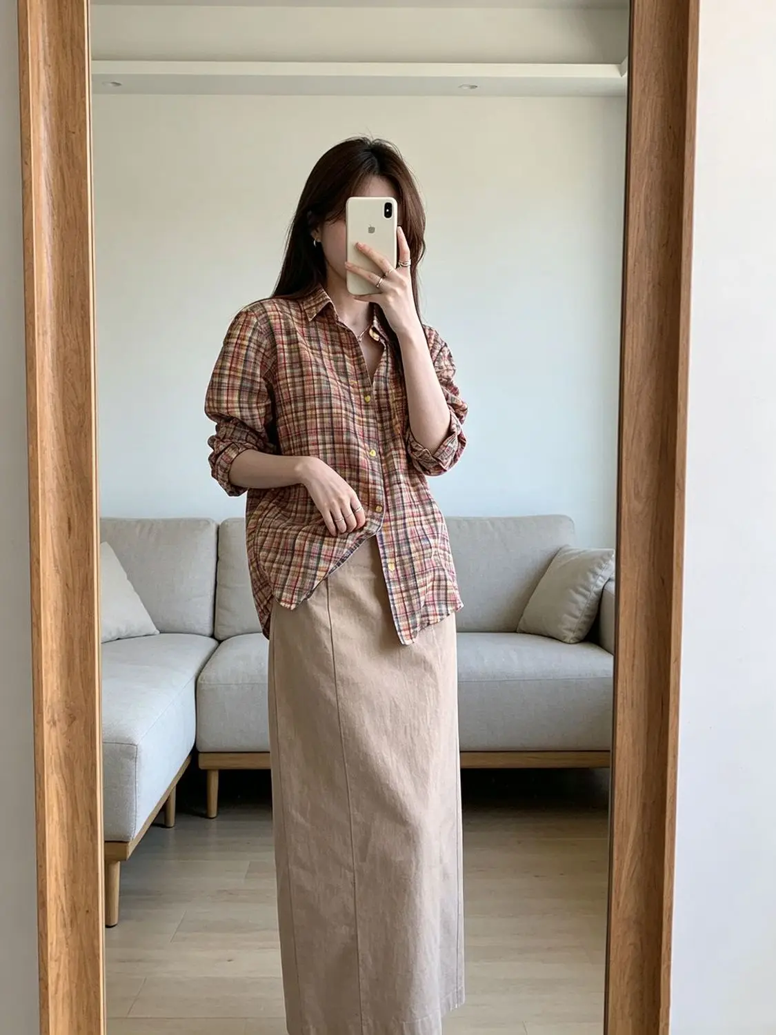 

2026 Korean Style Loose Long Sleeve Plaid Shirt Women's Spring Summer Vintage Single Button Stand Collar Coat Folded Design