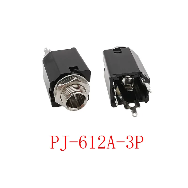 5Pcs PJ-612A 6.35mm Audio Female Jack 3/5 Pin Connector Nut Panel Mount 1/4 Inch Microphone Amplifier Socket Black For TRS Plugs