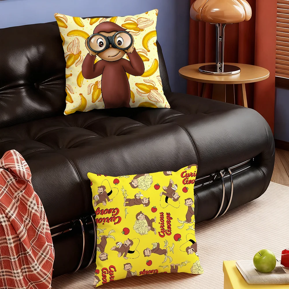 Niedlicher C-Curious G-George Cartoon-Kissenbezug für Schlafzimmer, Sofa, Wohnzimmer, Rückenlehne, Dekoration, quadratisches Kissen, Nickerchenzeit