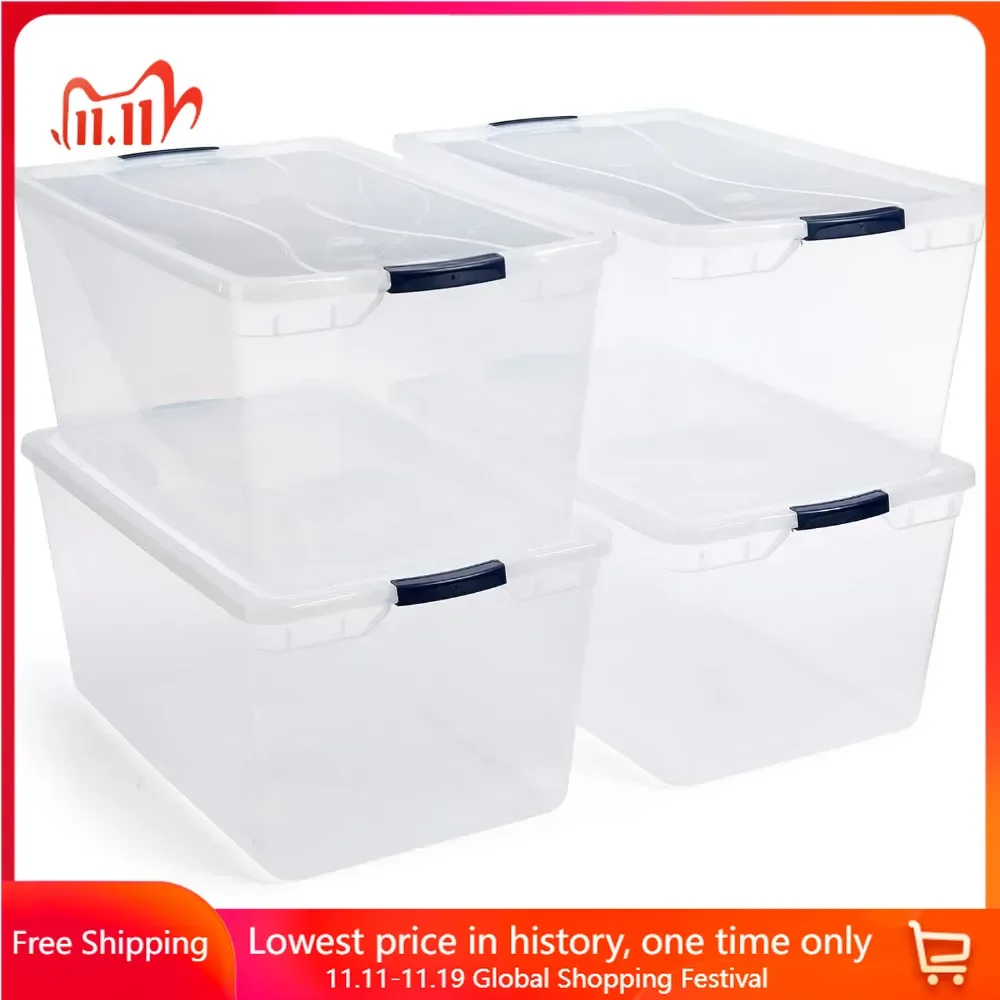 Storage Box, Clear 95 Qt, Stackable Large Clear Storage Bins with Lids, See-Through Plastic Storage, BPA-Free, Storage Box