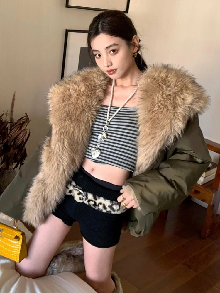 

Double-Sided Wearable Eco-Friendly Fur Jaet Women's Thiened Winter Coat Casual Sle ort Length with Hood for Younger L...