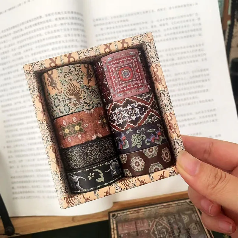 مجموعة شريط دونهوانغ واشي على الطراز البوهيمي أدوات مكتبية يابانية، ديكور حدود Ukiyo-e الرومانسية لمجلة القصاصات DIY