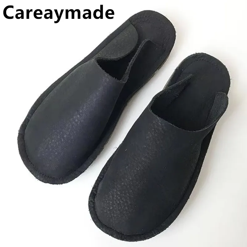 Careaymade-Summer Genuine Leather Women's Slippers, Soft Toe Cover Non Slip Half Drag Sandals, Anti Odor Sweat Comfortable Shoes