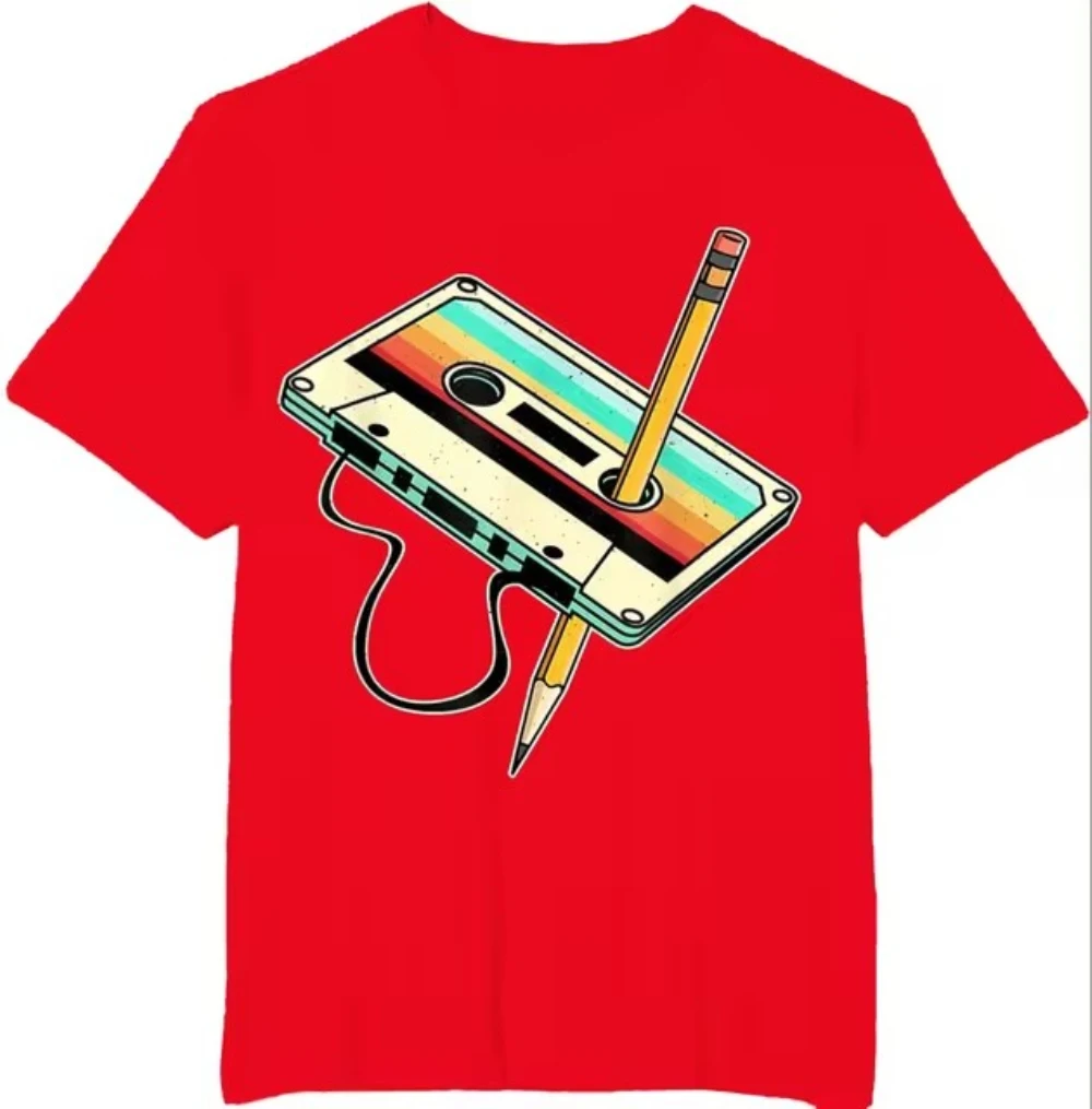 80s Cassette Tape Pencil 1980s Retro Vintage Throwback Music T-Shirt Men Clothing Vintage T Shirt