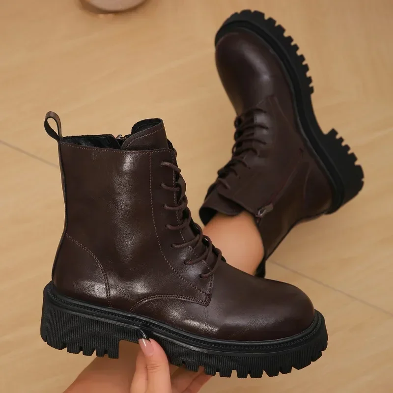 

Women's Shoes 2025 New Side Zipper Women's Boots Fashion Cross Lacing Modern Boots Women Hot Sale Plus Size Solid Mid-Calf Boots