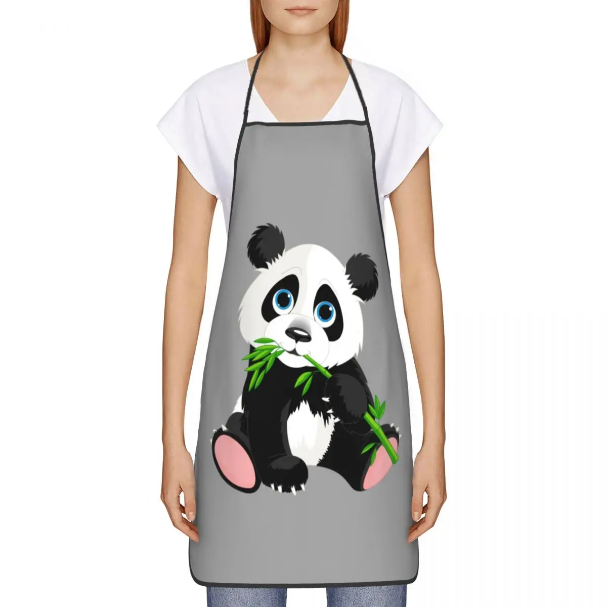 Panda Eating Bamboo Apron for Men Women Animal Adult Unisex Kitchen Chef Bib Tablier Cuisine Cooking Baking Painting