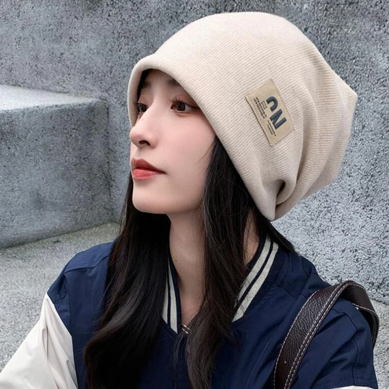 RICYGVM Korean Fashion Letter Knitted Hat For Men Women Baggy Slouchy Beanie Autumn Winter Keep Warm Skullies Cap Hip Hop Bonnet