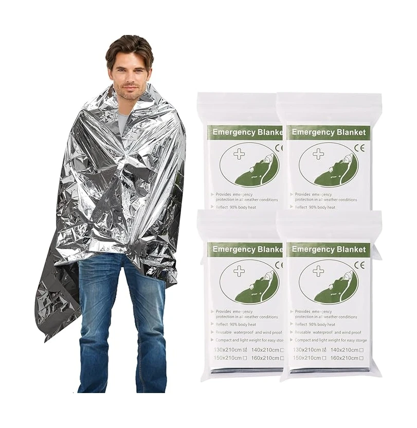 

4 Pack Emergency Blanket, Premium Mylar Bankets, Thermal Blanket for Camping, Space Blankets Survival