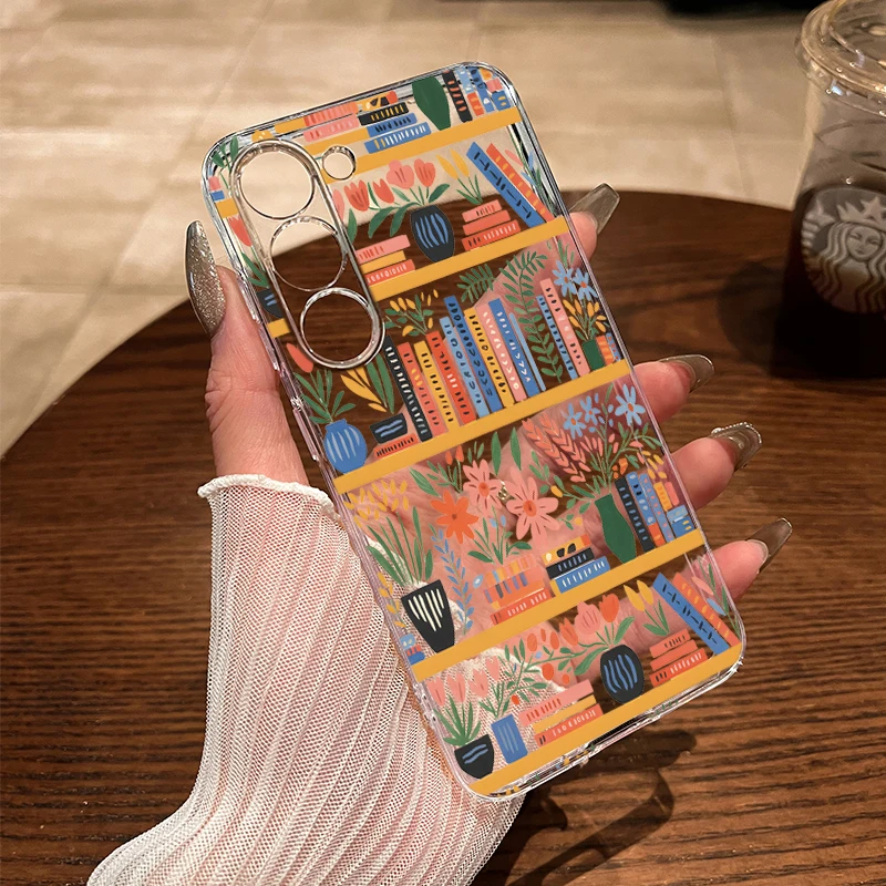 Kreatives Blumen-Bücherregal Transparente Hülle für Samsung Galaxy S25 S24 S23 Ultra S22 S21 FE A16 A15 A36 A56 A55 A54 A53 Note 20 Cover – Detail 4