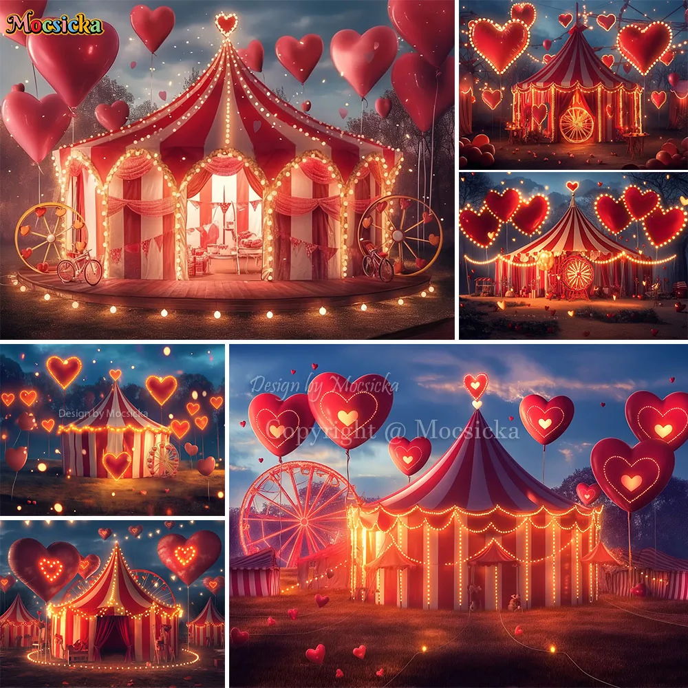 

Valentine's Day Circus Background Photography Feasts Party Red Heart Balloon Backdrop Decor Girl Wedding Birthday Photo Studio