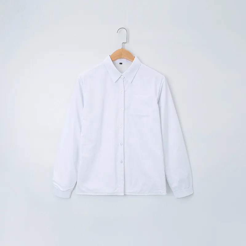 Camiseta de algodón japonesa para estudiantes y niñas, uniforme escolar Jk, Top de invierno, felpa cálida, talla grande, XS-5XL, media y alta, manga larga, color blanco