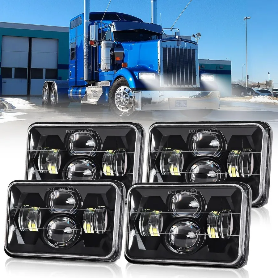 

4x6 в прямоугольных светодиодных фар дальнего ближнего света 4 шт. для грузовика GMC Van Kenworth T800 W900 Peterbilt Oldsmobile, черный прочный Bri