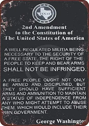 Vintage Metal Tin Sign The 2Nd Amendment Washington Outdoor Street Garage Signs & Home Bar Wall Decor Signs 12X8Inch