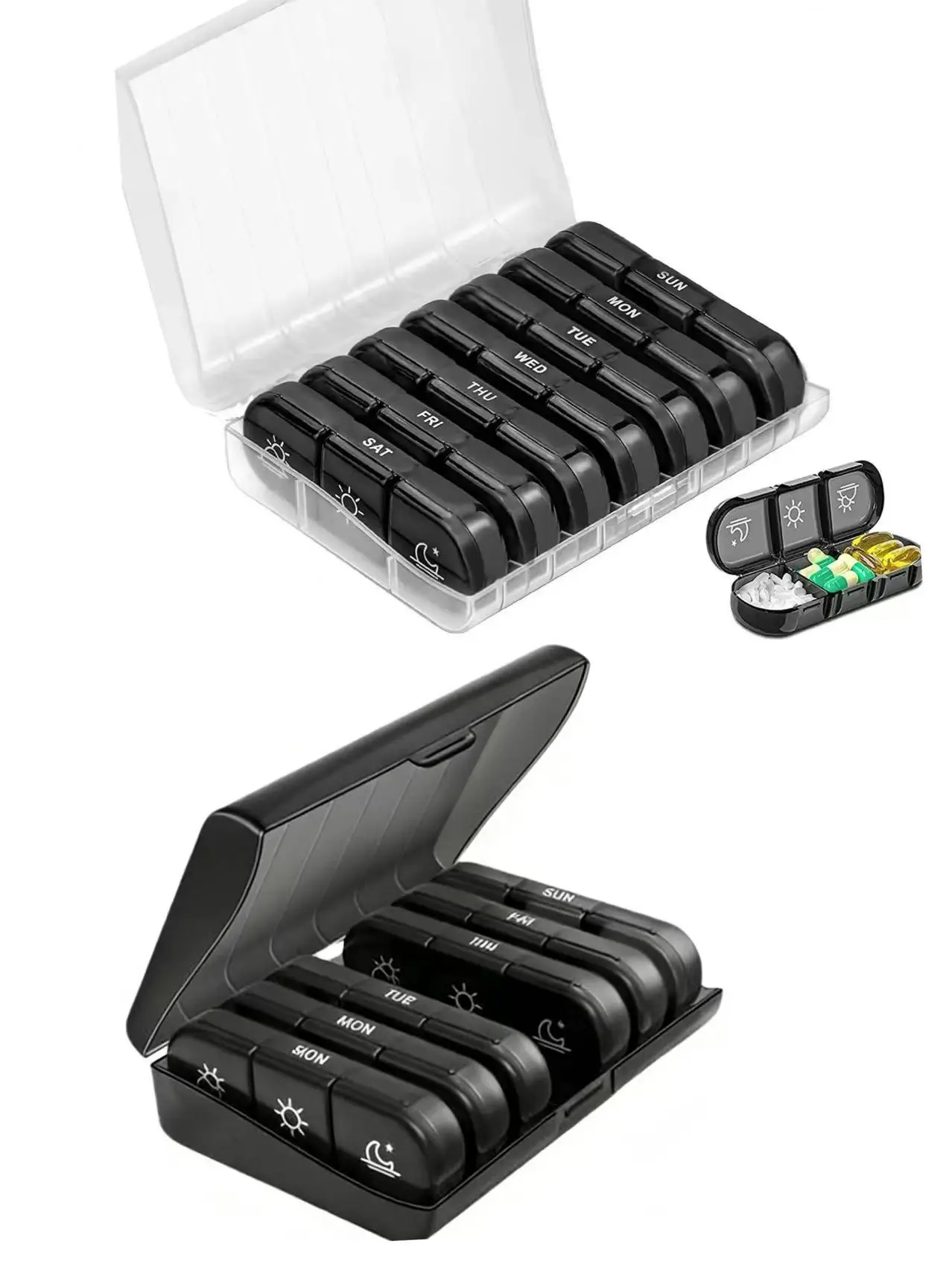 Compact Large Capacity Sturdy Portable Travel Pill Box 7 Day 3 Times A Day Pill Organizer，ideal for vitamins, dietary supplement